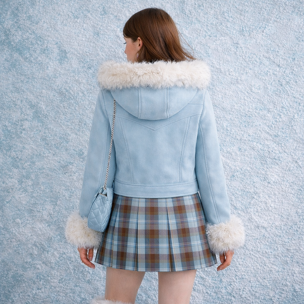 Womens Retro Detachable Big Fur Collar Hooded Padded Coat Slim Fit