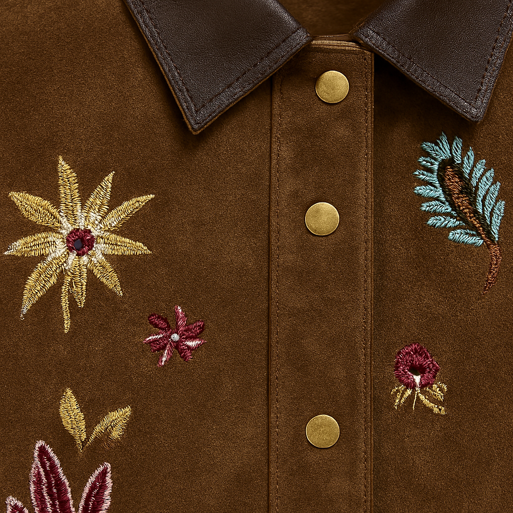 NUTO [spot] Chu Xi same style retro high-end suede embroidered jacket loose casual top women's 25 autumn