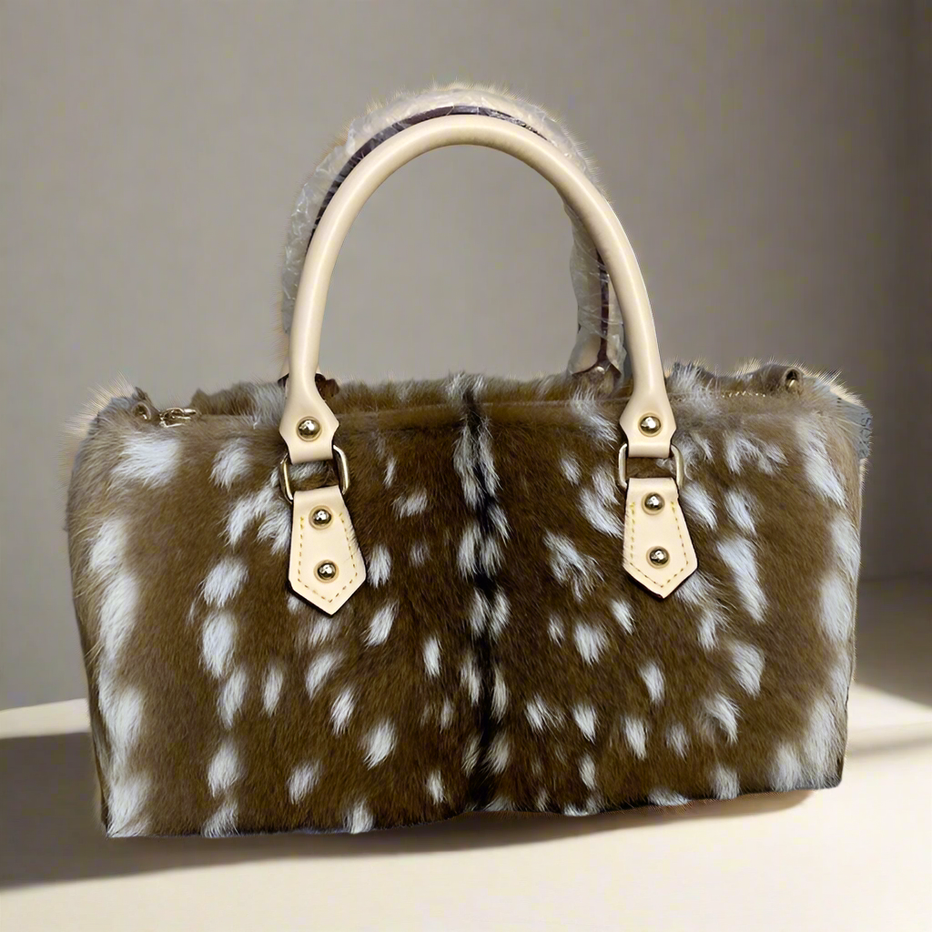 Boston bag sika deer real fur straw handbag bag women's shoulder crossbody fashion plush handbag 2026 new