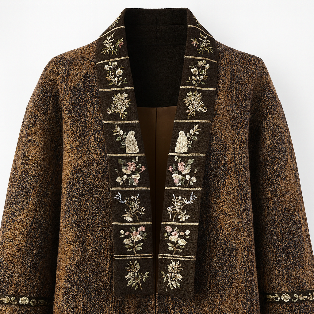 NUTO high-end sense lapel placket floral embroidery new Chinese jacquard warm mid-length coat jacket women's autumn and winter