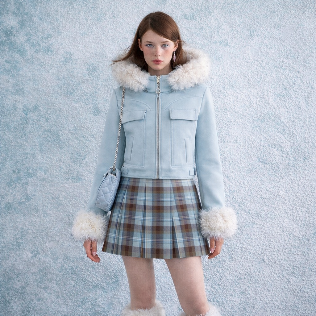 Womens Retro Detachable Big Fur Collar Hooded Padded Coat Slim Fit