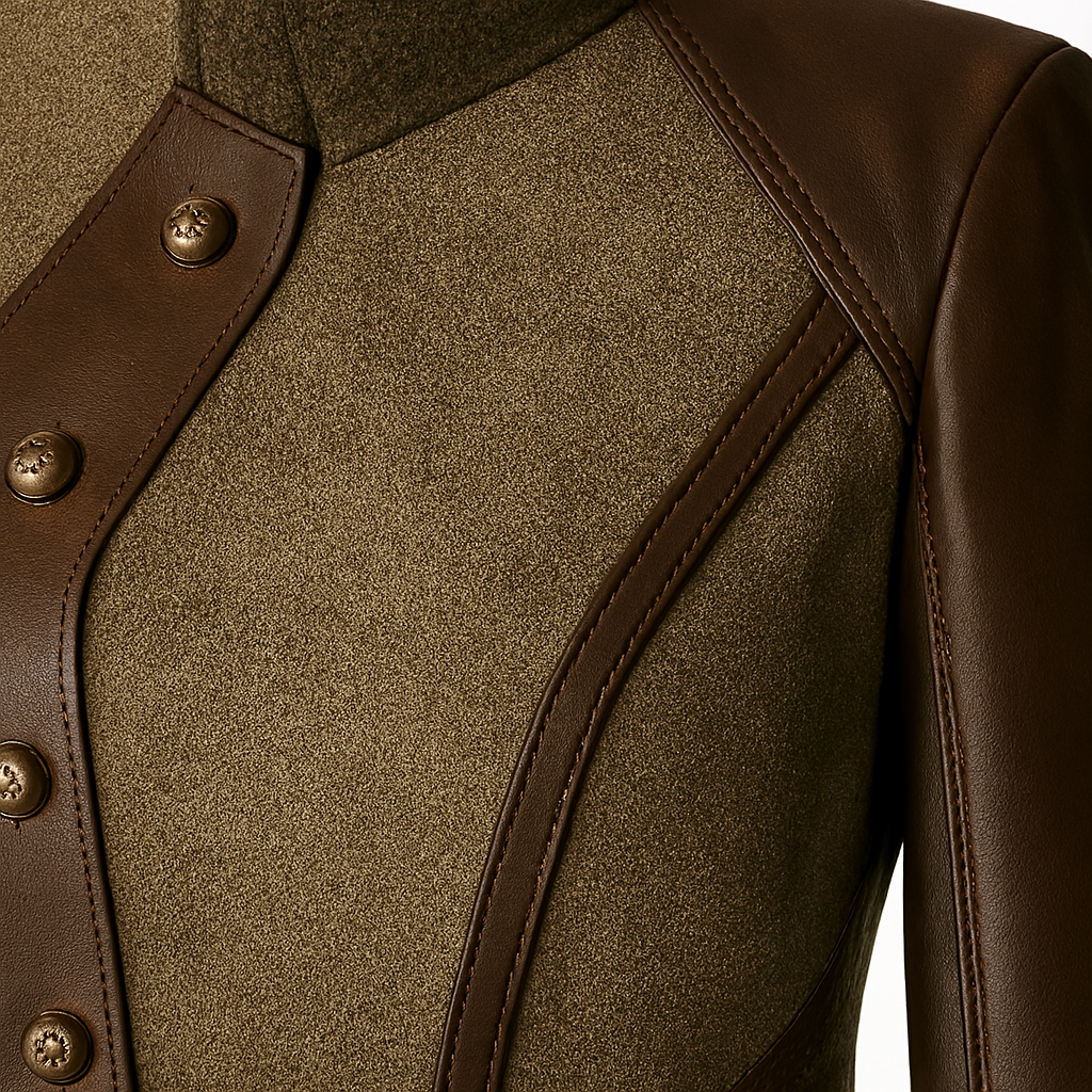 NUTO Equestrian Series Stand Up Collar Equestrian Slanted Placket Spliced Leather Jacket Elegant Slim Short Jacket for Women's Spring Temperament