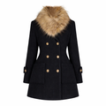 Black Vintage Coat With Fur Collar