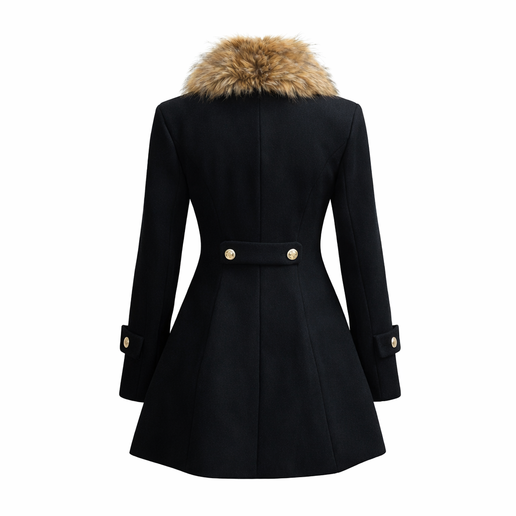 Black Vintage Coat With Fur Collar