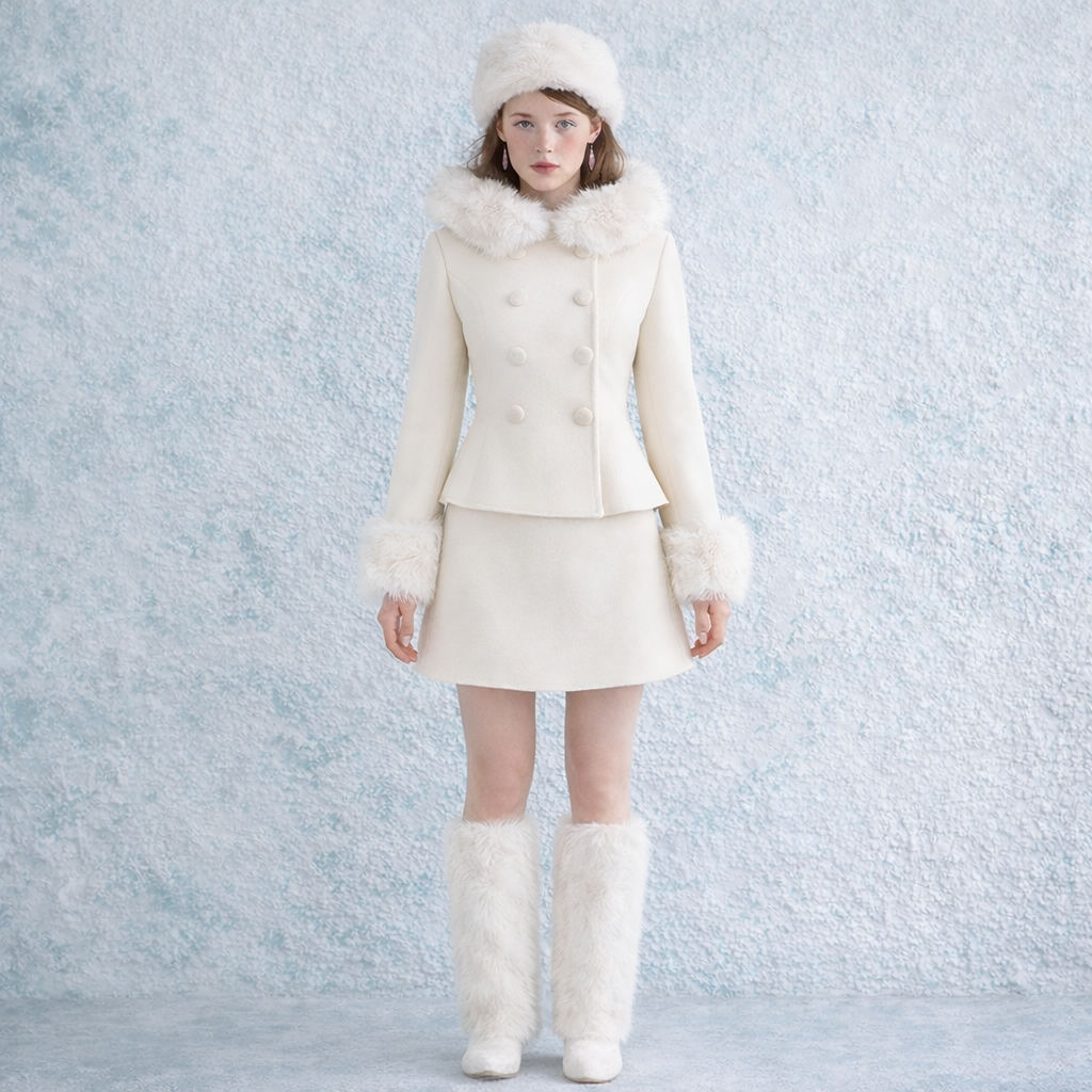 Chic Tweed Two-Piece Set For Socialites Sweet Defined-Waistline Design In The Style For Rich-Daughter Style Looks