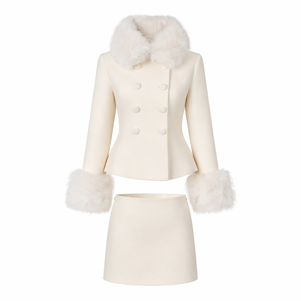 Chic Tweed Two-Piece Set For Socialites Sweet Defined-Waistline Design In The Style For Rich-Daughter Style Looks