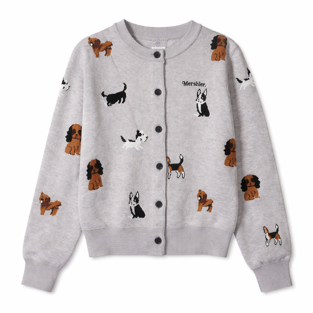 American Retro Gray Puppy Cardigan Sweater