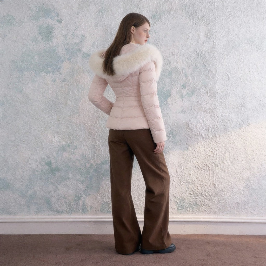 Big fur collar hooded cotton jacket women's 2025 winter new Korean version of pink pie overcomes the giant good-looking warm cotton jacket