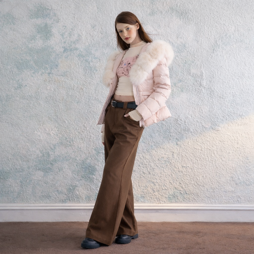 Big fur collar hooded cotton jacket women's 2025 winter new Korean version of pink pie overcomes the giant good-looking warm cotton jacket