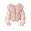 Pink big fur collar hooded down cotton jacket women's winter 2025 new small fragrance warm thickened cotton jacket