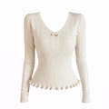 Autumn and winter slim V-neck twist cut-out long-sleeved sheep wool knitwear