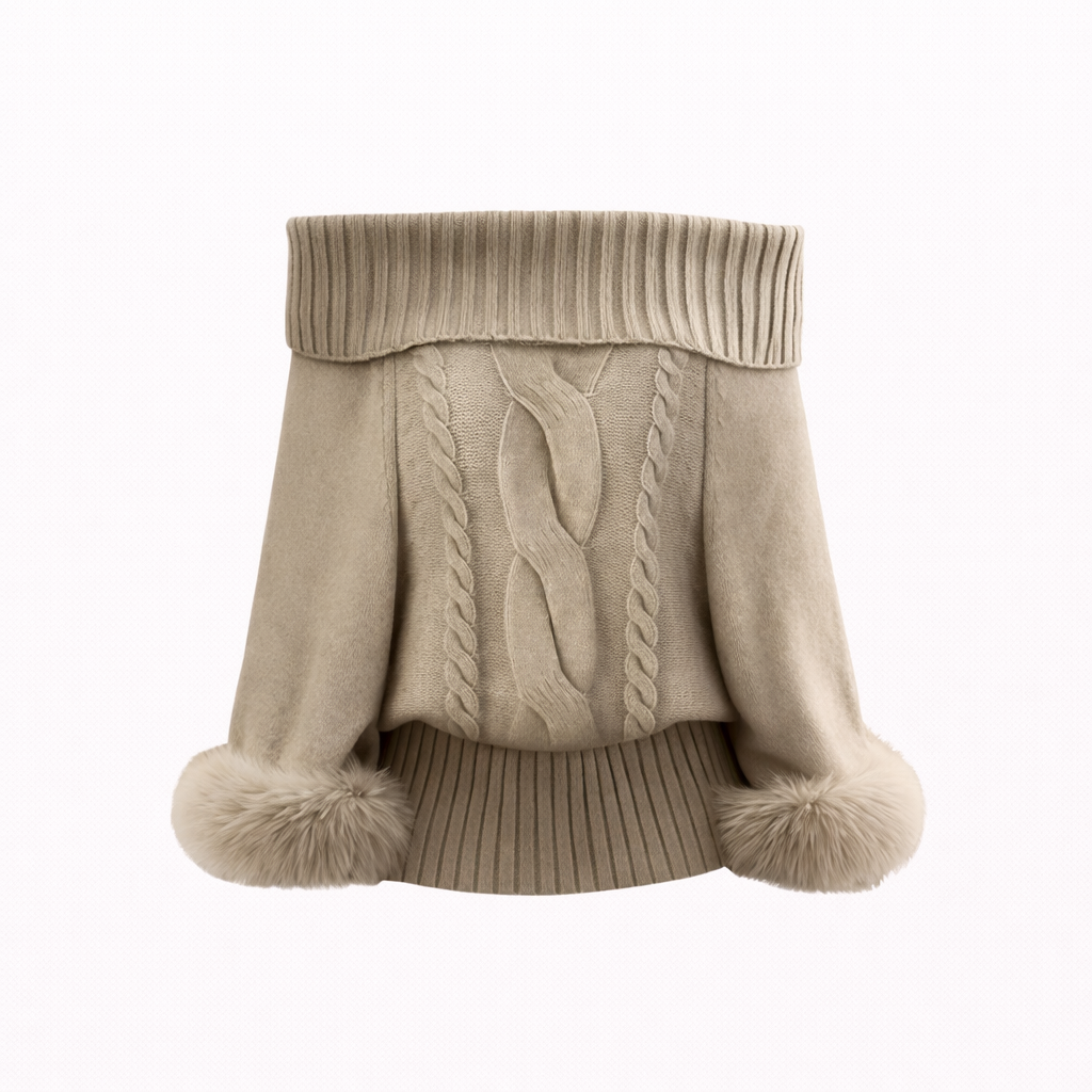 Ancient beauty feeling one-line collar cloak sweater women's autumn and winter atmosphere sense loose pure desire coat