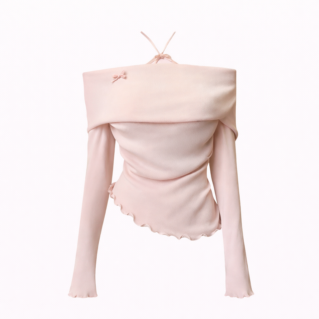 Autumn sweet pure desire niche design one-shoulder knit top