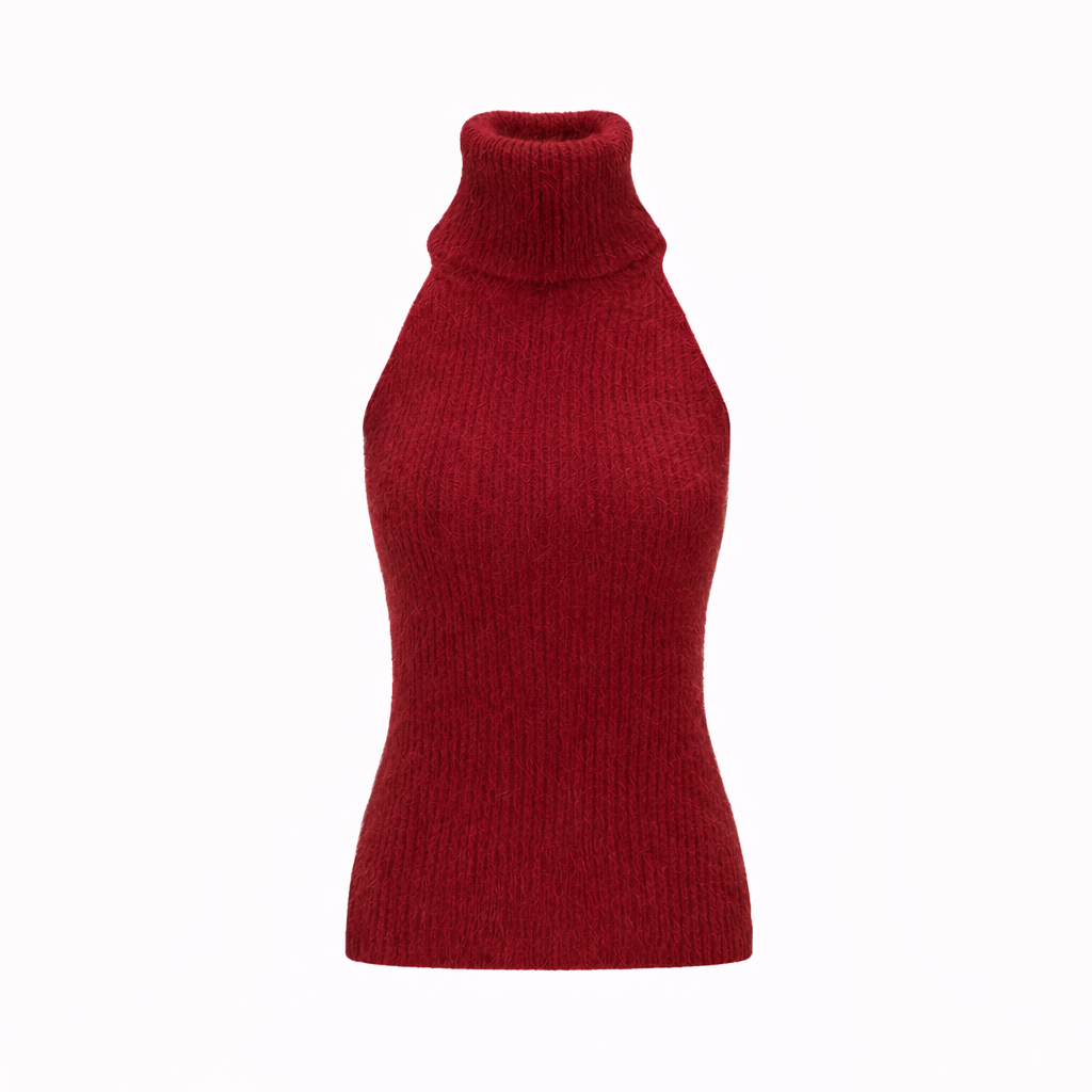 BANGON red knitted suit skirt high neck sleeveless design sense new temperament two-piece set for spring 2026