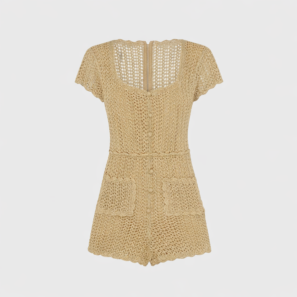 BANGON French resort-style cut-out design knit jumpsuit, new summer 2025 slim fit and slimmer