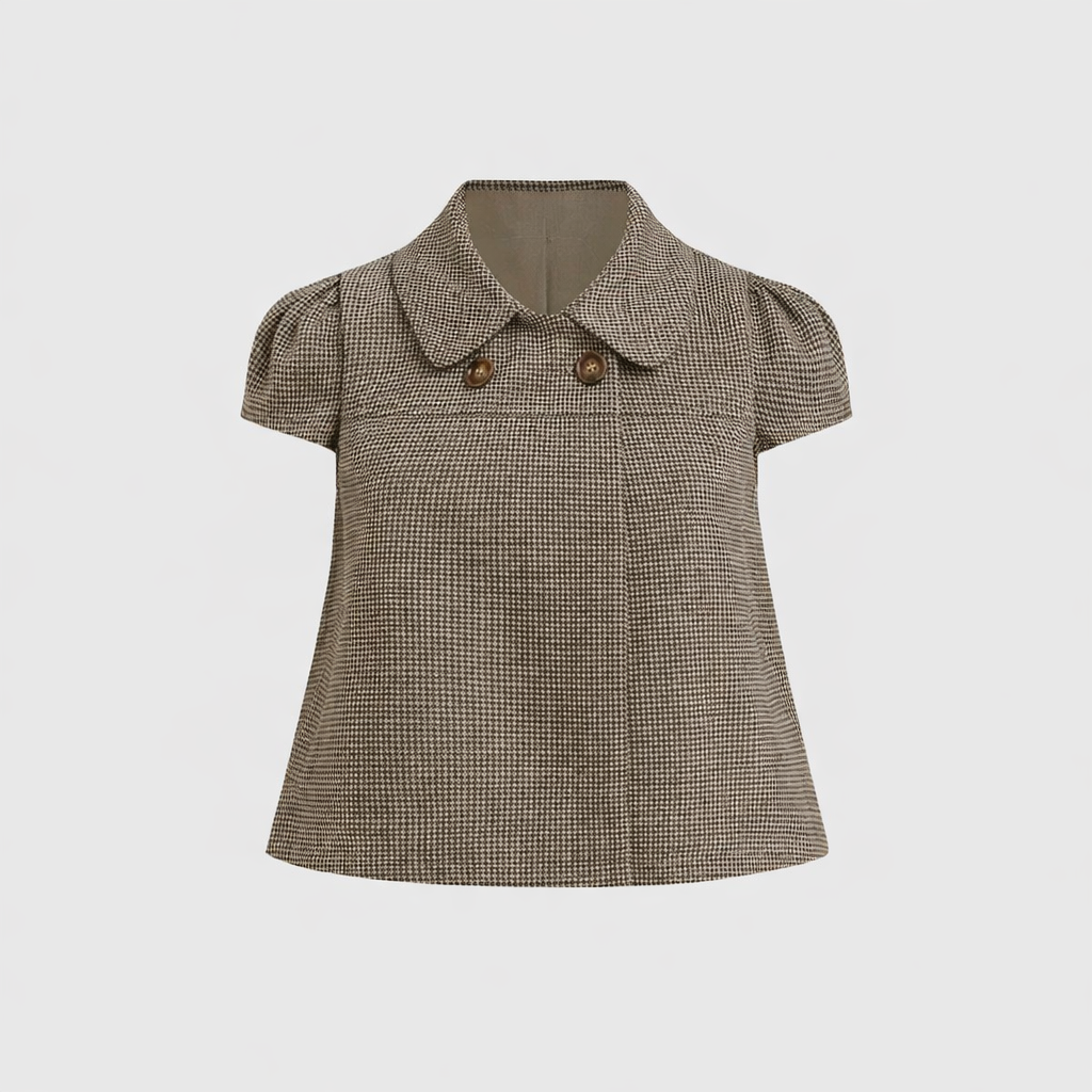 BANGON French vintage plaid shirt temperament reduces age and gentle style, spring 2026 new top short style