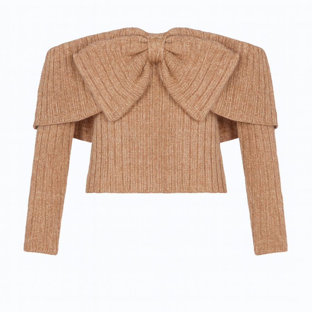 BANGON bow knit short sweet and gentle style 2025 new slim slimming age-reducing top