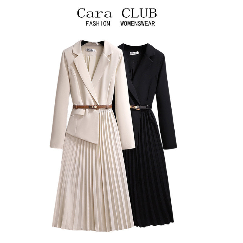 Cara CLUB plus-size women's early autumn fat sister fashion French temperament celebrity waist suit dress