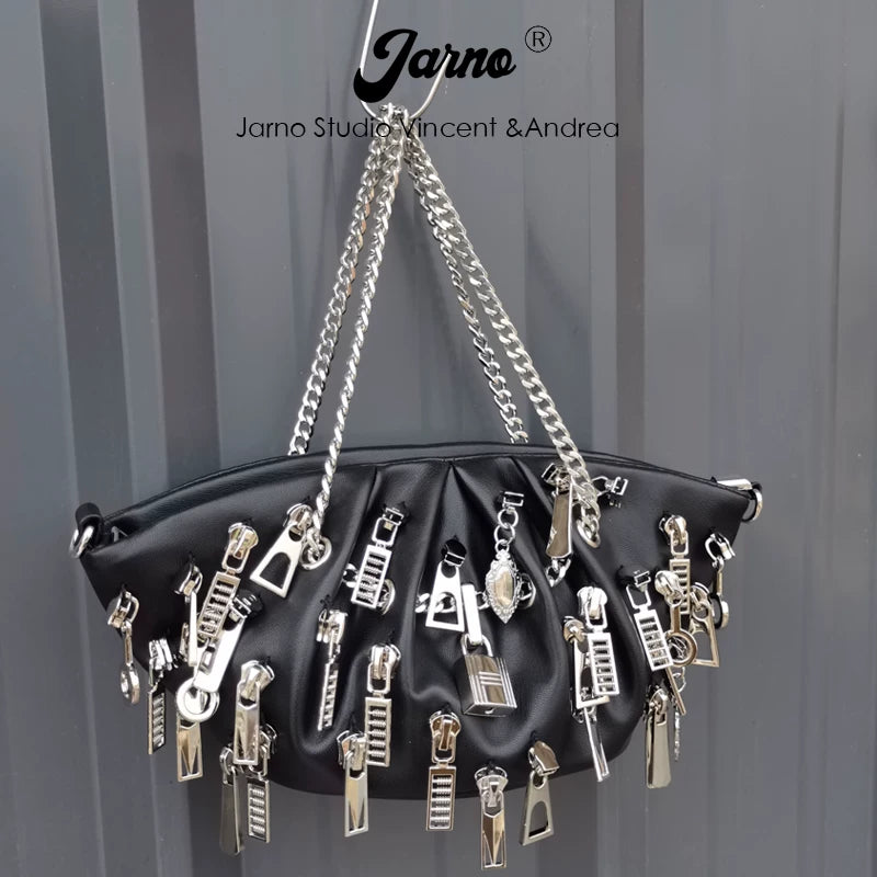 2025 New Cyberpunk Style Personality Spice Girl Black Cloud Wrap Dumpling Wrap Underarm Bag Portable Crossbody Bag