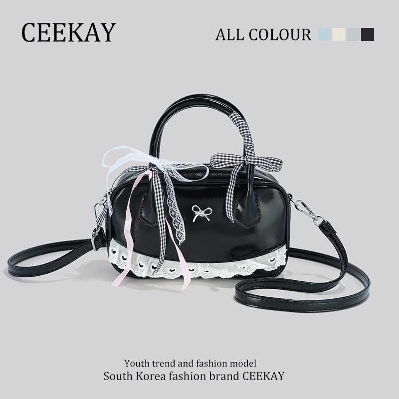 CEEKAY Genuine Niche Ribbon Bowling Pillow Bag Premium Light Luxury Bag Women's Boston Crossbody Bag