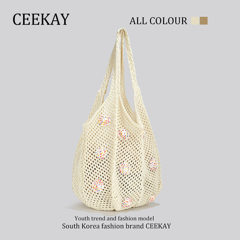 CEEKAY genuine hollow seaside vacation lazy bag women's new large-capacity flower beach bag tote bag