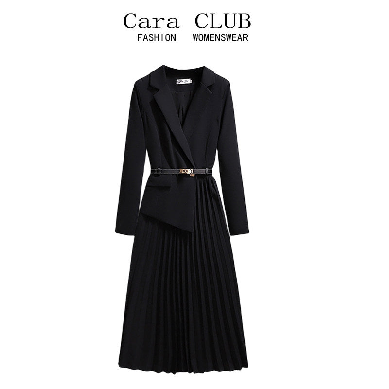 Cara CLUB plus-size women's early autumn fat sister fashion French temperament celebrity waist suit dress