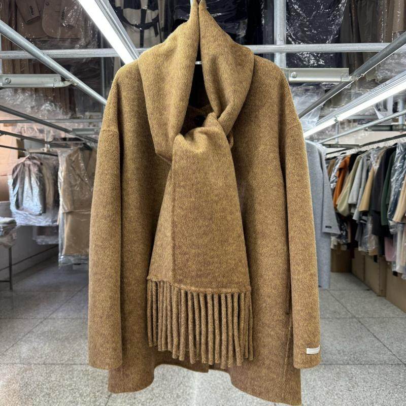 Scarf, reversible wool coat, women's short model, new loose fashion crew neck temperament woolen jacket for autumn/winter 2025