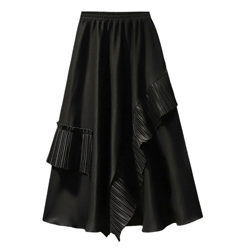 Cara CLUB plus-size high-waisted slimming irregular skirt women's summer mid-length design sense age-reducing A-line skirt