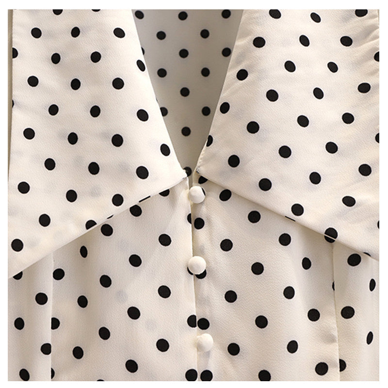CaraCLUB Plus Size Doll Collar Polka Dot Puff Sleeve Chiffon Shirt Women's 2025 New Summer French Chic Short Sleeves