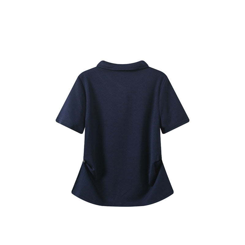 Cara CLUB plus-size polo neck straight shoulder short-sleeved T-shirt women's summer fat sister temperament to reduce age and slim down with tops