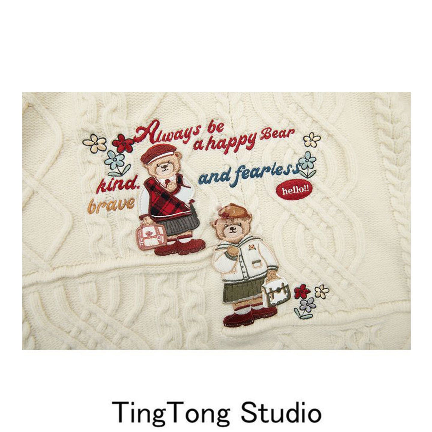 British preppy bear embroidery pullover sweater for women 2025 Fall/Winter new vintage twist loose knit jacket