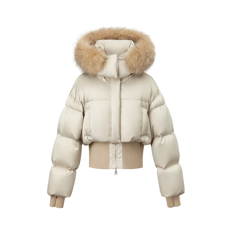 SUK Snow falls in Kyoto! 90 white goose down short autumn and winter design sense retro fashion fur collar down jacket jacket for women