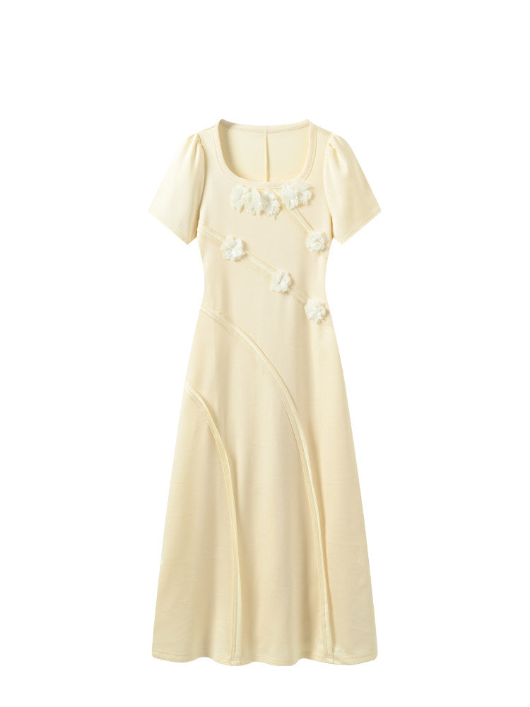 Cara CLUB large size square neck straight shoulder short sleeve dress women's summer fat sister pear shape fashion skirt