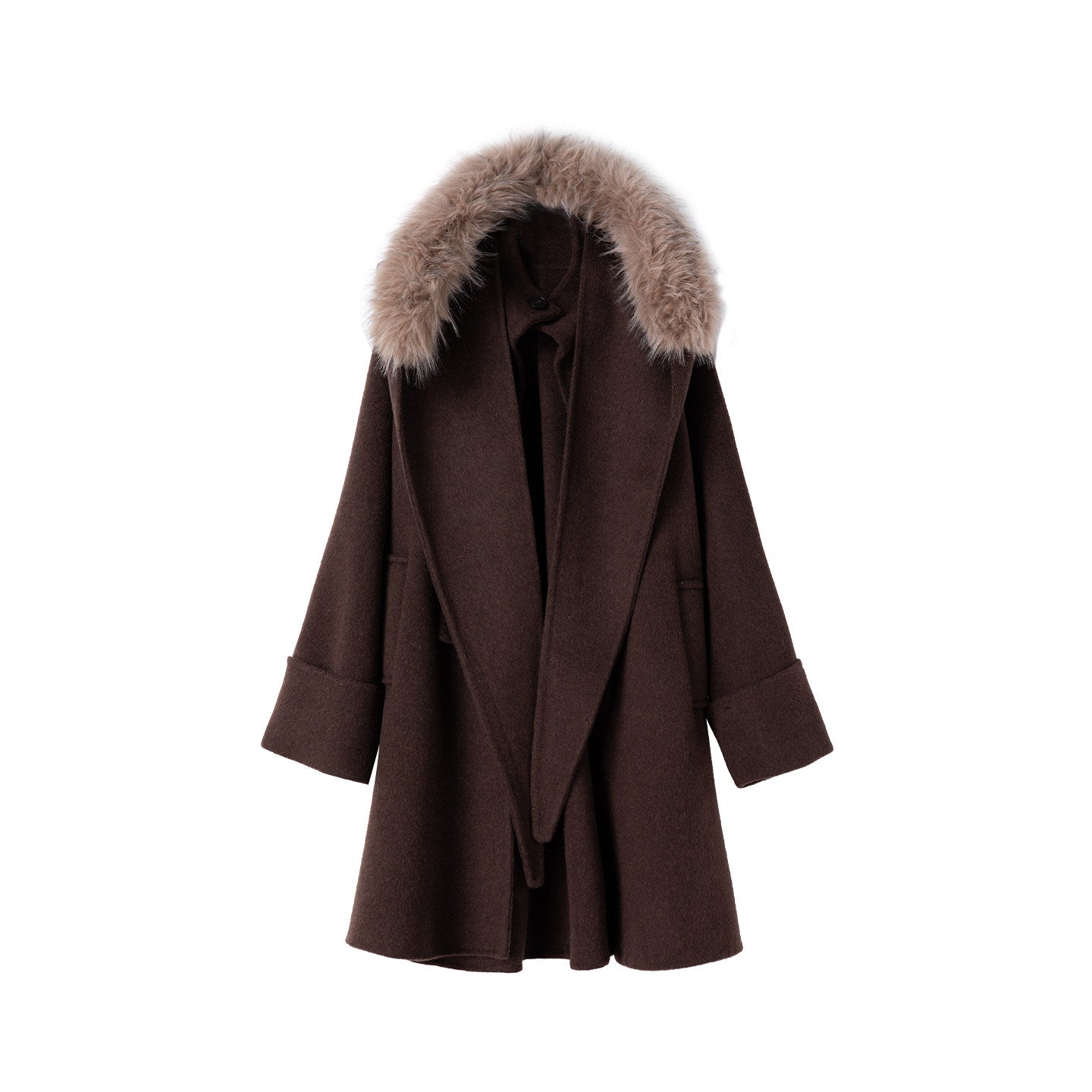 BANGON Fur Collar Hooded Wool Coat 2025 New Temperament Versatile High-End Warm Jacket Top
