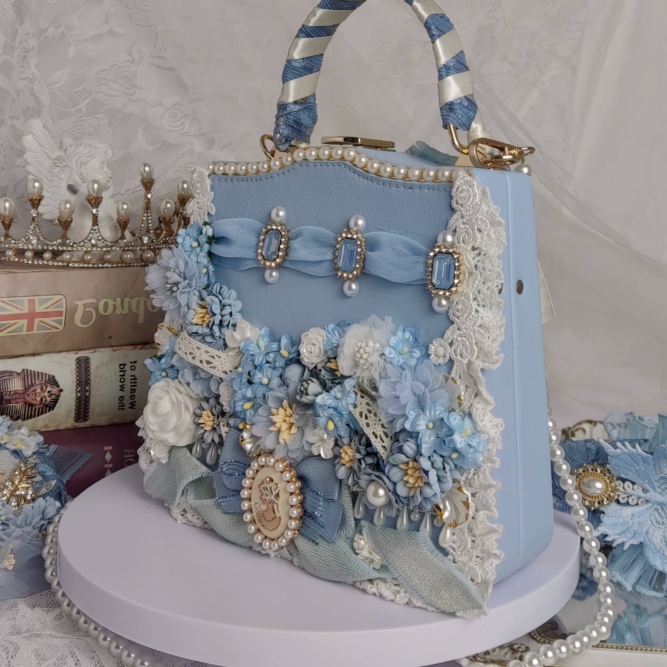 Blue handmade Lolita bridal vintage crossbody bag CLA style original Lolita handbag