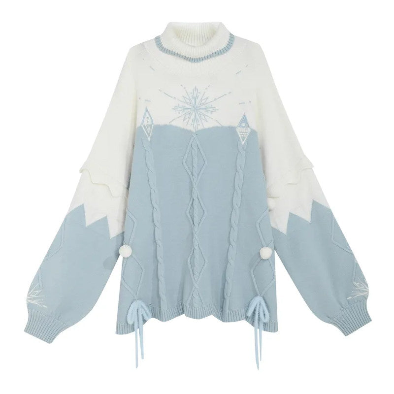 Atmosphere Christmas turtleneck sweater women's 2024 fall/winter new loose lazy style pullover color-blocking knitted sweater top