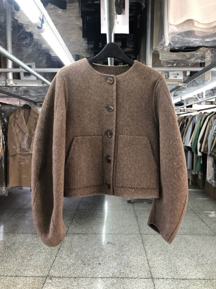 Reversible wool coat women's short small man Fall/Winter 2024 new Korean version loose curved sleeve woolen jacket