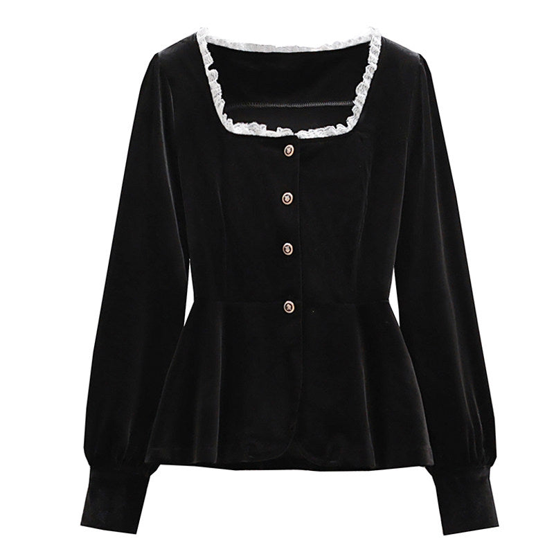 Cara CLUB plus size long sleeve small fragrant style suit skirt women's autumn fat mm French gold velvet shirt skirt