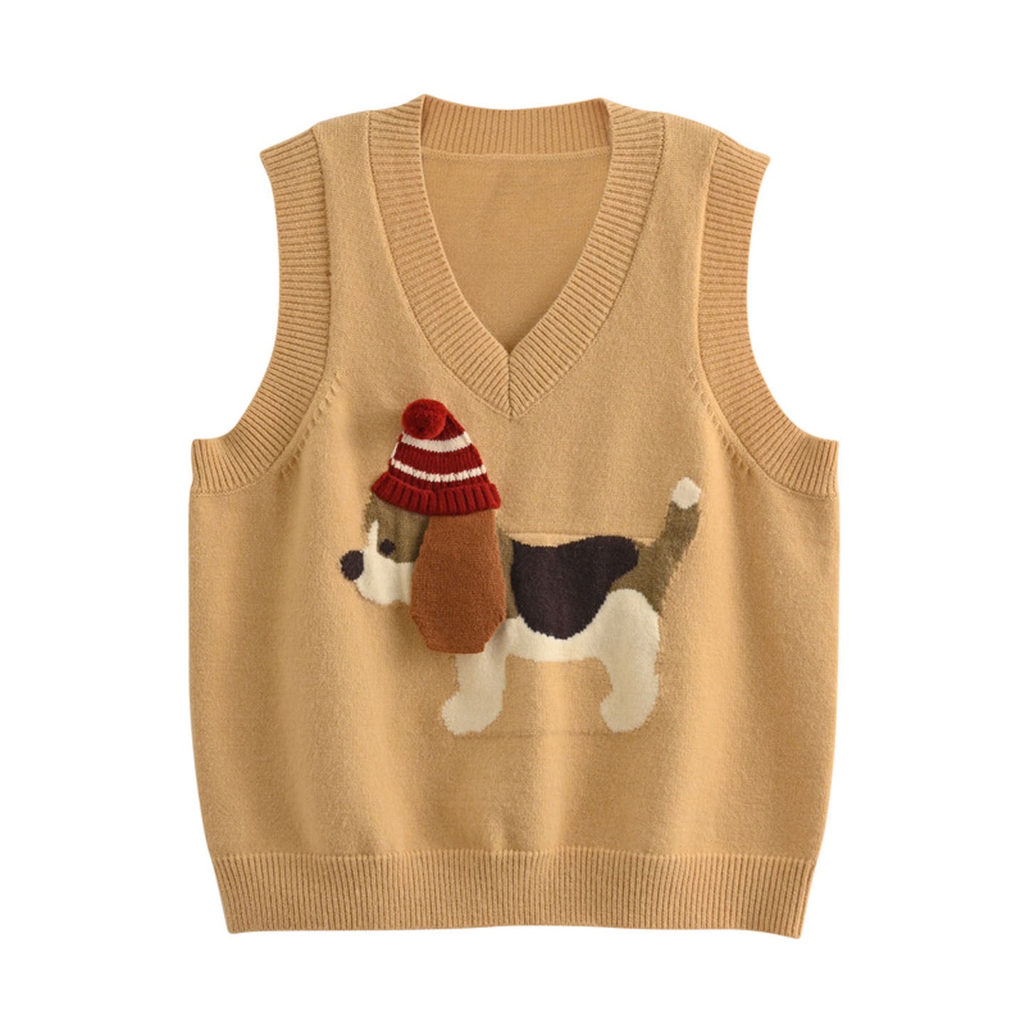 Cartoon cute puppy embroidered pullover sweater vest women's autumn and winter new retro age-reducing layered knitted sweater vest