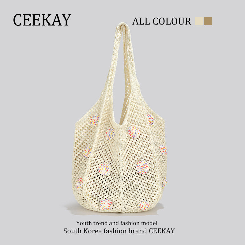 CEEKAY genuine hollow seaside vacation lazy bag women's new large-capacity flower beach bag tote bag