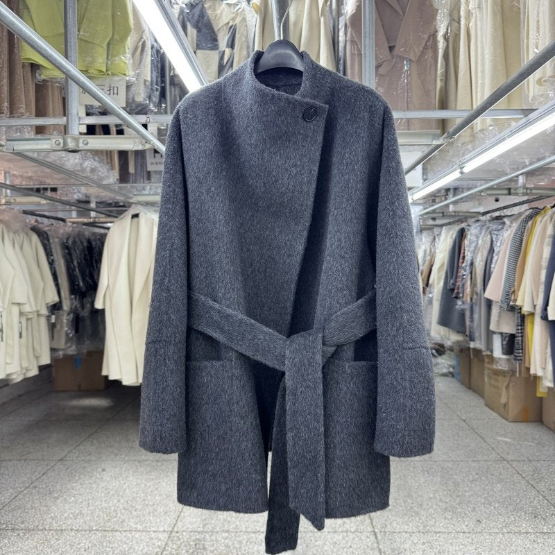 Yak fleece classic black stand-up collar reversible wool coat women's short autumn and winter new one-button simple woolen jacket