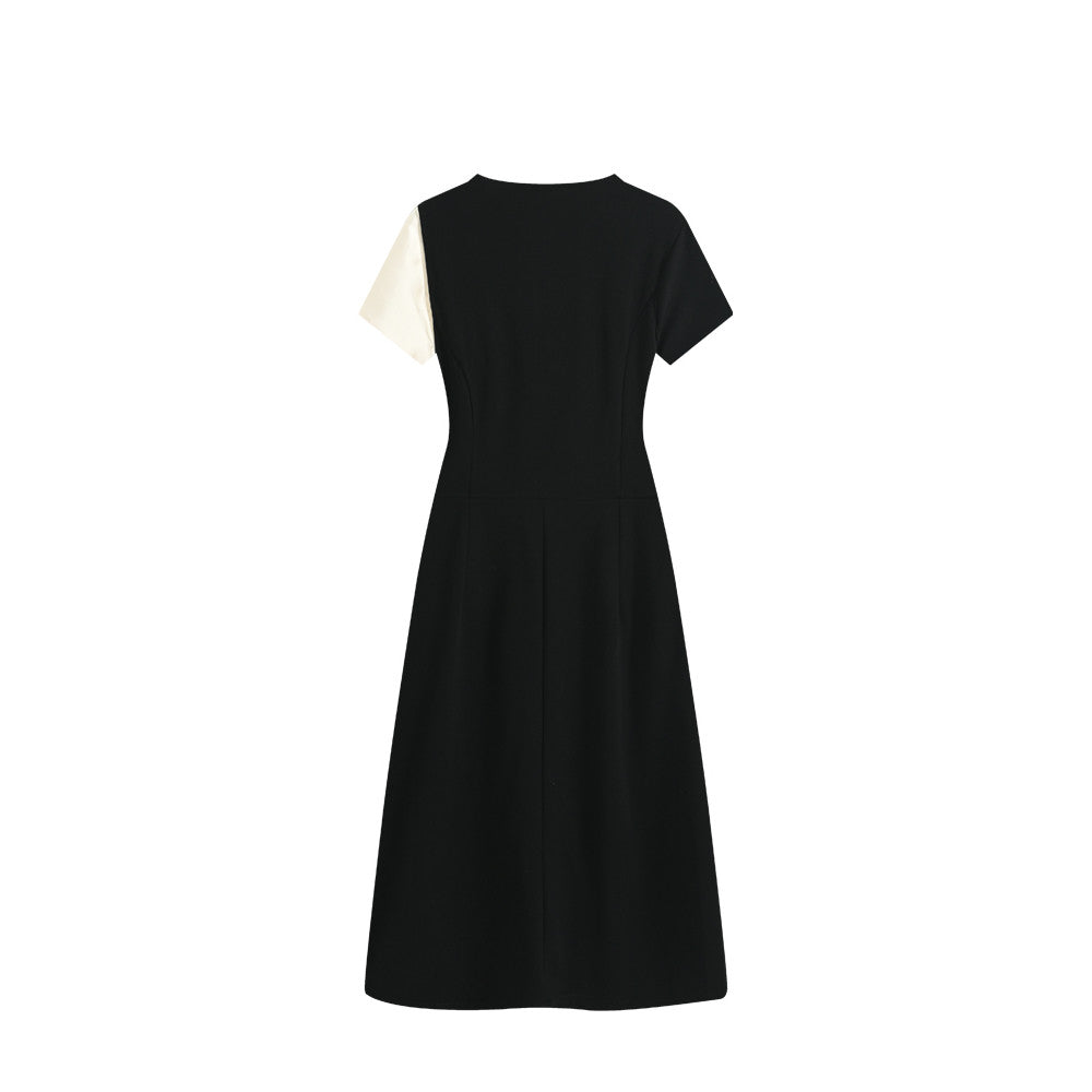 CaraCLUB plus-size black short-sleeved dress for women in early summer with a fat sister temperament and age-reducing Hepburn-style skirt
