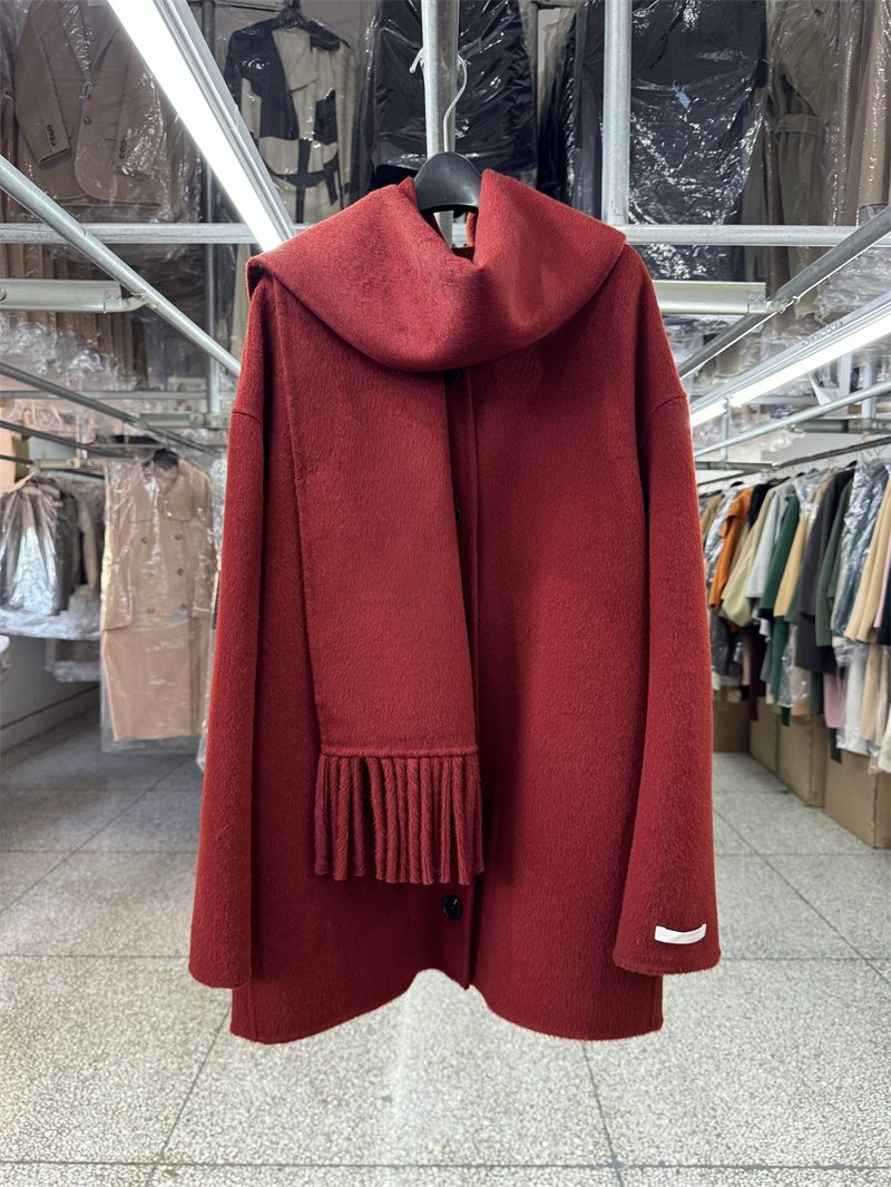Scarf, reversible wool coat, women's short model, new loose fashion crew neck temperament woolen jacket for autumn/winter 2025