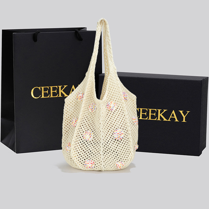 CEEKAY genuine hollow seaside vacation lazy bag women's new large-capacity flower beach bag tote bag