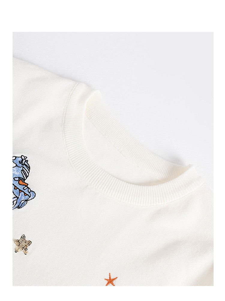 Cara CLUB large size ice silk knitted short-sleeved T-shirt women's summer fat mm loose cover belly slimming design top