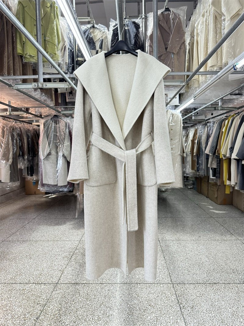 Hooded color-blocked reversible wool coat women's mid-length 25 new loose straight warm woolen jacket