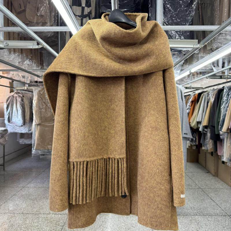 Scarf, reversible wool coat, women's short model, new loose fashion crew neck temperament woolen jacket for autumn/winter 2025