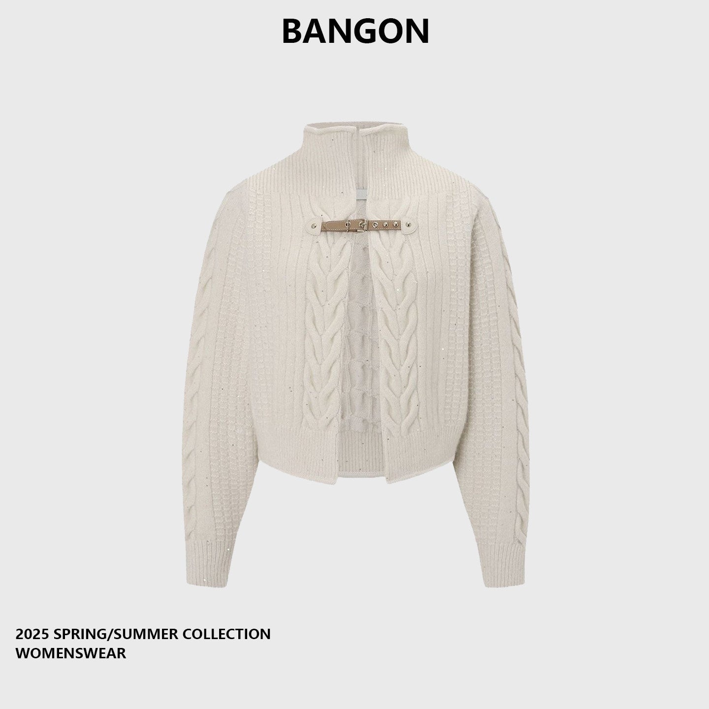 BANGON semi-turtleneck knitted cardigan with a snap design sense New casual and versatile sweater for spring 2026