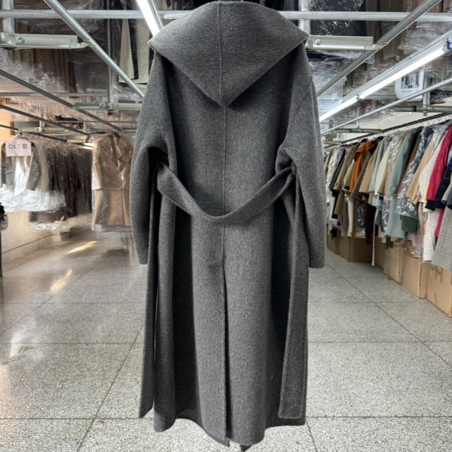 Hooded black reversible wool coat women's mid-length 25 autumn/winter new simple loose silhouette woolen coat