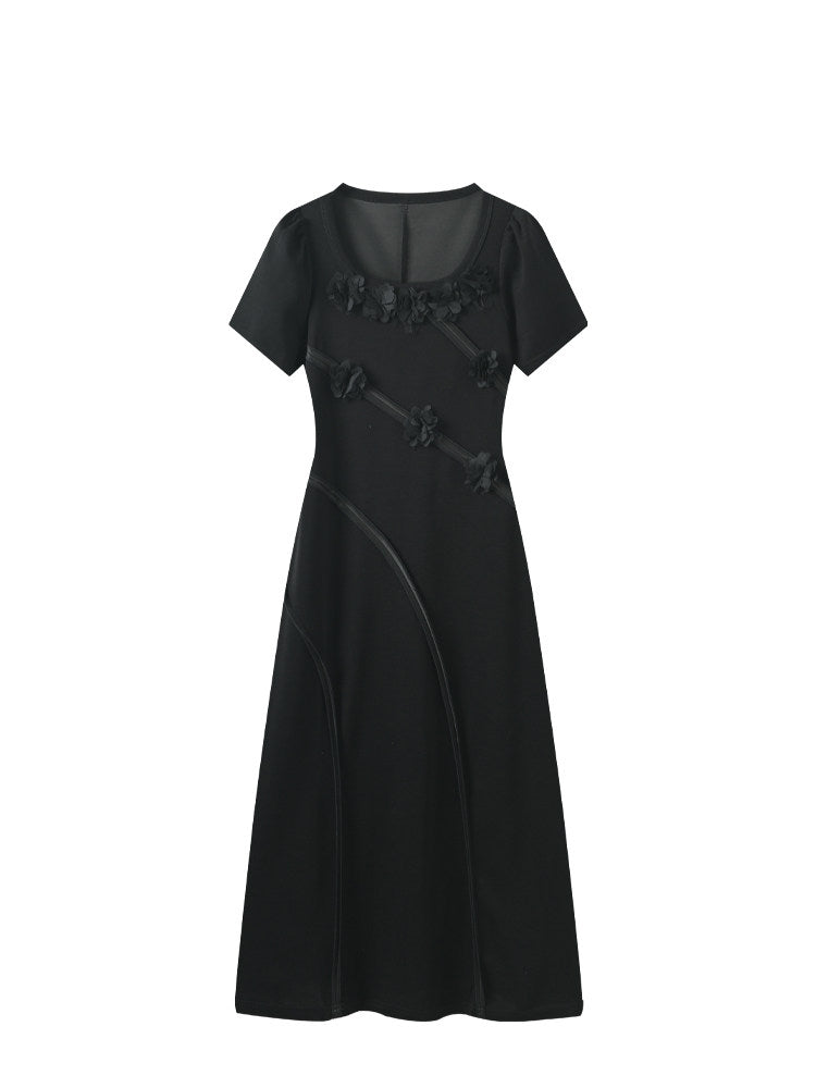 Cara CLUB large size square neck straight shoulder short sleeve dress women's summer fat sister pear shape fashion skirt